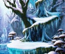 (Masterpiece, best quality:1.3), highly detailed, fantasy, hyperrealistic, <lora:FFIX-10:0.9>, best illustration, 8k, dynamic view, cinematic, ultra-detailed, full background, illustration, FFIXBG, full background, cave, forest, blue theme, tree, mushroom, snow, outdoors, ice, nature, water, fantasy, scenery scenery, ((no humans)), beautiful, shiny, UHDR,  (details:1.2), bloom:0.4, extremely detailed, shimmer:0.5, dreamy, amazing composition,