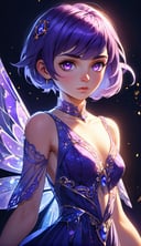 (best quality:1.3),masterpiece,beautiful detailed glow,textile shading,absurdres,highres,dynamic lighting,intricate detailed,beautiful eyes,(1girl, solo:1.5),(full body),Pixie cut, sapphire hair, amethyst eyes, fierce, elegant dress,(backlighting),(face lighting),(looking of viewer),(Winter)