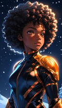 (best quality:1.3),masterpiece,beautiful detailed glow,textile shading,absurdres,highres,dynamic lighting,intricate detailed,beautiful eyes,(1girl, solo:1.5),(pov),Afro, midnight black hair, obsidian eyes, powerful, tailored jumpsuit,(backlighting),(face lighting),(looking of viewer),(Winter)