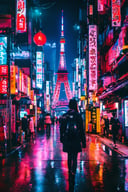 1girl, standing on Tokyo street, cyber, cyberpunk, Tokyo tower background, neon light, night time, buildings, high_resolution, high detailed, realistic, ultra realistic, real photography, 