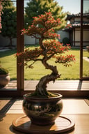 Hyper realistic and hyper detailed photograph of the best japanese red-mapple bonsai tree, masterpiece, award winning, 3d render, cgi, symetrical, octane render, 35mm, bokeh, (intricate details:1.12), hdr, (intricate details, hyperdetailed:1.15)