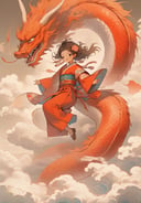 mythical clouds, 1girl, riding dragon, japanese clothes, kimono, solo <lora:sdxl_mythicalclouds:0.65>