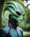 alien creature species, wearing alien-fashion, portrait photography, fujifilm