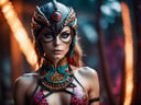 cinematic photo Beautiful female Warrior Woman, Animal skin bikini, brightly colored, Insanely detailed photograph, full face and Torso, creepy Alien Anatomy,   sdxl horror style . 35mm photograph, film, bokeh, professional, 4k, highly detailed
