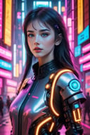 ((Macrophotography)),Neonpunk Girl in a Cybernetic Metropolis: Cyberpunk setting, neon lights, futuristic girl character, vibrant and detailed.,3d style