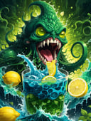 anime artwork Kool aide man chuthulu yelling "Oh yeah!" and crashing through the abyss, eldritch abomination, the old god, green, hyper detailed, refreshing drink, blue drink, lemon slice . anime style, key visual, vibrant, studio anime, highly detailed<lora:xl_more_art-full-beta3_1_0.5:1>