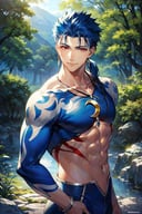 Safebooru - 1boy bird blue hair buttons clouds collared shirt cu chulainn  (fate) (all) day earrings fate/stay night fate (series) fishing rod holding  jewelry lancer long hair looking to the side male