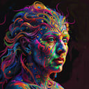psychedelic, woman, drawing, from side, portrait ,detailed, 8k, simple background, <lora:psychedelic_portrait:1>