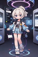1girl, casual, full body, holographic interface