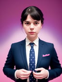 a painting of a  person dressed in a suit and tie with polka dots on it's shirt and collar, with a pink background , photoshop contest winner, Sentient generative art installations in the style of Jenny Sabin, immersive, textile-driven, AI's architectural textiles., Filip Hodas, edward hopper and james gilleard, a matte painting, american scene painting , Interwoven Realities: Todd Solondz's influence adds depth to an ornate tableau, with Angela Deane's patterns merging seamlessly with Martine Johanna's highly detailed characters.