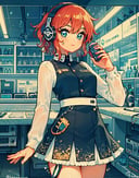 1girl, red hair, headphones, skirt, dress, soda,(detailed ladscape:1.2), (dynamic_angle:1.2), (dynamic_pose:1.2),(masterpiece:1.2), (best quality, highest quality), (ultra detailed), (8k, 4k, intricate), (cowboy shot:1), (highly detailed:1.2),(detailed face:1),(gradients),(ambient light:1.3),(cinematic composition:1.2),(perfect_anatomy:1.2), <lora:Bobotae_Style:0.8>