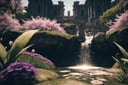 (Masterpiece,  Best Quality),  highres,  (8k resolution wallpaper),  dutch angle,  ff14bg,  no humans,  wide shot,  fantasy,  landscape,  beautiful,  outdoors,  (details:1.2),  water,  (no humans),  spring \(season\),  nature,  blurry foreground,  flowers,  sharp focus,  shadow,  (deep depth of field:1.3),  volumetric lighting,  sunlight,  day,  extremely detailed background,  fantastic,  ancient ruins,  mysterious,  (intricate details:1.2),  waterfall,  highly detailed,  4k,  insaneres,  windy,  flying petals,  torrent, <lora:EMS-48308-EMS:1.000000>