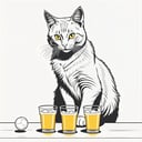 line art drawing impressionistic portrait artwork of a cat  playing beer pong drunken state . professional, sleek, modern, minimalist, graphic, line art, vector graphics