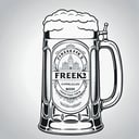 line art drawing artwork of a stein of beer hyperdetailed with the text "freek22" . professional, sleek, modern, minimalist, graphic, line art, vector graphics