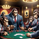 anime artwork some mobster apes  playing cards and smoke cigarettes, gangster casino room, weapons on table, angry , fangs . anime style, key visual, vibrant, studio anime,  highly detailed