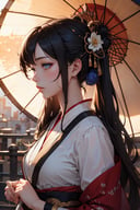 (masterpiece, best quality:1.5), (photorealistic:1.3), official art, absurdres, unity 32k wallpaper, ultra-detailed, intricate details, HDR, soft lighting, vibrant, depth of field, 1girl, geisha, holding, umbrella,dynamic pose, dynamic angles