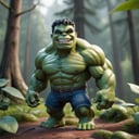 cute miniature Hulk, disney style, whole body, cute, smiling, unreal engine, detailed, forest background, ultra high definition, 32k  ,make_3d