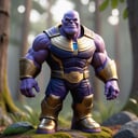 cute miniature thanos, disney style, whole body, cute, smiling, unreal engine, detailed, forest background, ultra high definition, 32k  ,make_3d