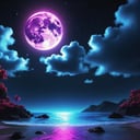 neon light art, in the dark of night,  moonlit seas, clouds, moon, stars, colorful, detailed, 4k ,make_3d