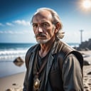 cinematic photo sad old man in a post apocalyptic beach after nuclear blast, newdawn, closeup, high quality photography, 3 point lighting, flash with softbox, 4k, Canon EOS R3, hdr, smooth, sharp focus, high resolution, award winning photo, 80mm, f2.8, bokeh , detailed, realistic, 8k uhd, high quality, high quality photography, 3 point lighting, flash with softbox, 4k, Canon EOS R3, hdr, smooth, sharp focus, high resolution, award winning photo, 80mm, f2.8, bokeh . 35mm photograph, film, bokeh, professional, 4k, highly detailed, high quality photography, 3 point lighting, flash with softbox, 4k, Canon EOS R3, hdr, smooth, sharp focus, high resolution, award winning photo, 80mm, f2.8, bokeh