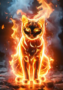 (Masterpiece, high quality, best quality, official art, beauty and aesthetics:1.2),(fire element:1.1),composed of fire elements,<lora:xl-shanbailing-1003fire-000010:0.8>,burning,(cat:1.2),fire,molten rock,flame skin,flame print,fiery hair,smoke,cloud,(1girl:1.2),