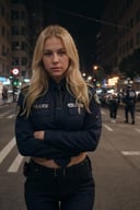blond female police officer uniform in new york streets <lora:epiCRealLife:1>