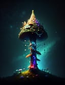 ((best quality)), ((masterpiece)), ((realistic,digital art)), (hyper detailed),DonMF41ryW1ng5 Caput Mortuum Oversized Conical Veined mushroom, Jaggy,  Plant Health Enhancement, Ocean, Clustered, Phosphorescent,  Unbranched Pores,,Hymenium with Pits,  Remedy, , octane rendering, raytracing, volumetric lighting, Backlit,Rim Lighting, 8K, HDR, <lora:DonMF41ryW1ng5:1>
