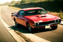 car, red car, plymouth cuda, on the road, perfect lighting, wallpaper, commercial photo