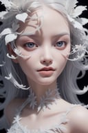 Ghostly woman, extremely white skin, albino hair, light grey eyes, flowers and vines, ((midshot)), silver accents, ice queen, icy diamonds, glossy lips, snowflakes, frosted, blue lips, ultra sharp focus,<lora:659095807385103906:1.0>