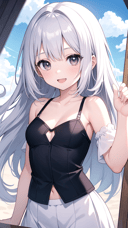 masterpiece, best quality, 1girl, silver hair, silver eyes, cute girl, happy, looking at viewer