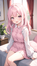 masterpiece, best quality, 1girl, light pink hair, light pink eyes, cute girl, happy, looking at viewer