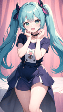 masterpiece, best quality, 1girl, blue hair, green eyes, twintails, cute girl, happy, looking at viewer