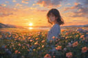 1 girl, nature, sunset, masterpiece,  best quality, flowers, look at viewer,
