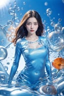 (1girl:1.1),stars in the eyes,(pure girl:1.1),(full body:0.6),There are many scattered luminous petals,bubble,contour deepening,white_background,cinematic angle,underwater,adhesion,,red and blue theme,tight clothing,centella,
