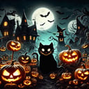 ((realistic,digital art)), (hyper detailed),donmcr33pyn1ghtm4r3xl  Whispering Retro Halloween Headless Horseman Pumpkin Patch Candy Apples Black Cats Wicked Chuckle Skull-shaped Candles Spider Silhouettes Decorating Homes and Yards,  <lora:Creepy_Nightmare-000014XL:1>