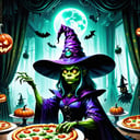 ((realistic,digital art)), (hyper detailed),h4l0w3n5l0w5tyl3DonML1gh7 Bewitched Witches and Wizards Werewolf Hunter Eerie Swamp Witch Hat Pizza Worn Curtains Witch's Cackle Ominous Moonlight Spider Silhouettes Hosting Halloween Parties, <lora:h4l0w3n5l0w5tyl3DonML1gh7-XLv1.3-000010:1>
