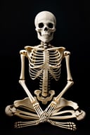 (a professional photography of a skeleton meditation, deep meditation, sitting cross-legged, ethereal, hdr, extremely detailed),ultra-detailed, vivid colors, sharp focus, highres, masterpiece:1.2, physcially-based rendering, studio lighting, black and white, atmospheric, minimalistic composition, surreal, tranquility, contrast