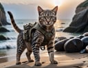 cinematic film still a cute cat soldier is storming omaha beach after the landing craft reached land , heavy gunfire towards the boat from the coast, high quality photography, 3 point lighting, flash with softbox, 4k, Canon EOS R3, hdr, smooth, sharp focus, high resolution, award winning photo, 80mm, f2.8, bokeh . shallow depth of field, vignette, highly detailed, high budget, bokeh, cinemascope, moody, epic, gorgeous, film grain, grainy, high quality photography, 3 point lighting, flash with softbox, 4k, Canon EOS R3, hdr, smooth, sharp focus, high resolution, award winning photo, 80mm, f2.8, bokeh