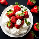 (best quality,masterpiece:1.2),vibrant,colorful strawberries with cream,(realistic,photorealistic:1.37),fine details,illuminated,delicious red strawberries,smooth,rich white cream,luscious dessert,black background,simple background,high resolution,professional lighting