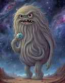 donald trump creature in outer space, celestial adventures, and intergalactic friendships. Nebulaic clouds, cosmic swirls, and extraterrestrial landscapes. Infuse Potma's playful cosmic themes into your artwork featuring adorable and fluffy extraterrestrial beings.,(potma style:1.05), detailed, ,
