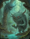 Furry beings in magical realms, enchanted forests, and floating islands. Radiant glows, mysterious mists, and vibrant palettes. Embrace the enchantment of Potma's artwork, portraying fluffy monsters in surreal and magical environments.,(potma style:1.05), detailed, ,