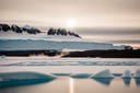 RAW photo, Antartica,Towering Icebergs,  Pod of Orca whales swimming by the edge of an ice field, emperor penguin colony, late morning mist giving away to bright sunrise, crimson skies, 50mm lens, apeture f/11,Hasselblad X2D 100C Medium Format Mirrorless Camera,