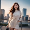 edgy pintAESPA Girl Solo,Cute face,hyperdetailed messy hair,Small Smile,taking off her chiffon button down shirt,Thigh,looking away,bustling cityscape,towering skyscrapers,starry sky,(best quality,4k,8k,highres,masterpiece:1.2),ultra-detailed,(realistic,photorealistic,photo-realistic:1.37),vivid colors,portraitserest woman, 26 years old, wearing a oversized sweater, happy, dimples, natural look, sunny, soft lighting, emotional, grainy, , ,Enhanced All,wonder beauty ,Enhance