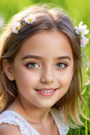 (best quality,4k,8k,highres,masterpiece:1.2),ultra-detailed,(realistic,photorealistic,photo-realistic:1.37),beautiful detailed eyes,beautiful detailed lips,extremely detailed eyes and face,longeyelashes,little girl,cute girl,cute smile,outdoor,illustration,pastel colors,soft lighting,happy expression,green garden,flowers,grass, sunshine


,Extremely Realistic
