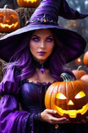 a purple witch purple glowing eyes pumkin lanterns fantasy art highly detailed digital painting, fantasy art beautiful many details epic fantasy photo realism digital art Cinematic Photography art



,Extremely Realistic