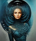 Surrealist art <lora:FF-Style-KAROL-BAK.LORA:1> in style of karol bak, painting of a woman, art by Keos Masons and Sandra Dieckmann, [oil painting of a thicc Fijian (karol bak art:1.3) Chef, Divine, she is dressed in Hackercore fashion style -outfit, Multicolor hair styled as Chignon, Jamaican Glowing Sapphire Eyes, Robotic Legs, Resort in background, at Blue hour, Wonder, highly detailed, Trillwave, 35mm, dark pastel sky, perfect skin::3], inspired by karol bak . Dreamlike, mysterious, provocative, symbolic, intricate, detailed