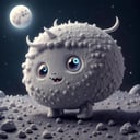 a cute moonster on the moon, fluffy,,