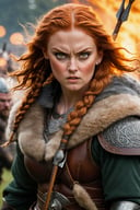 (Portrait of a fierce and fearsome Celtic warrior in battle), (action shot photo), (portrait), (fearsome), (furs coat), (ginger curl short hair), (holding an arrowbow), (silver eyes), (serious face, angry, mad), (Epic hero), (Symmetric), (Cinematic, vikings series style), (photorealistic fantasy art), (cinematic, realistic), (inspirational image), (digital art), (viking armor), (amber tone), (vikings mythology), (ambient lighting), (bokeh).