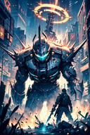 dark art, blood, violent, poster, di0el10, 1boy, a god, angry face, cyberpunk, halo, weapons, (masterpiece, top quality, best quality, official art, beautiful and aesthetic:1.2), extreme detailed, epic cinematic, soft nature lights, rim light, absurd, amazing, hyper detailed, semi realistic, soft colors,   
