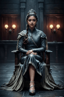 masterpiece, best quality, <lora:KeerthySuresh:1> KeerthySuresh, by [joel rea:peter doig:0.56] intricate realistic photo, lifelike composition,(in action:1.3), Game of Thrones, seated in throne